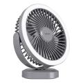 LED Nabíjací stolný ventilátor s LED osvetlením LED/3W/5V USB 2400 mAh sivá