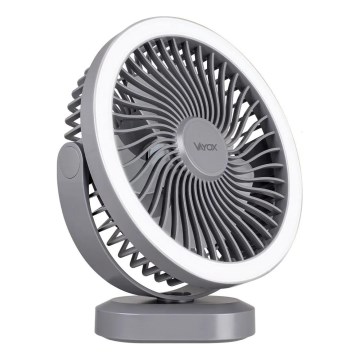 LED Nabíjací stolný ventilátor s LED osvetlením LED/3W/5V USB 2400 mAh sivá