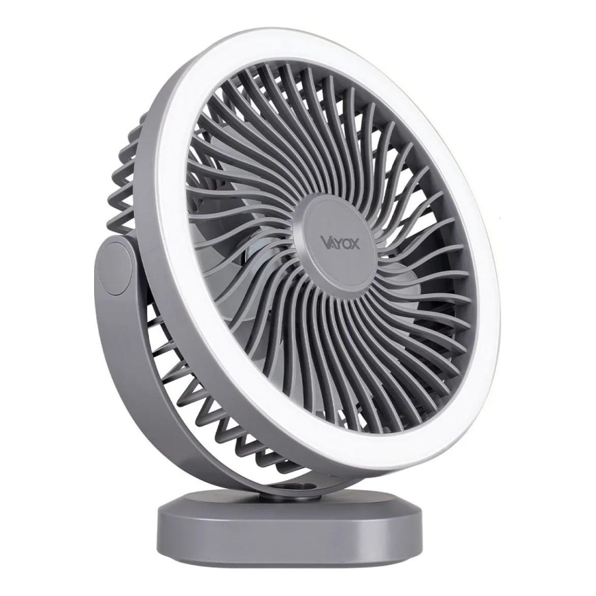 LED Nabíjací stolný ventilátor s LED osvetlením LED/3W/5V USB 2400 mAh sivá