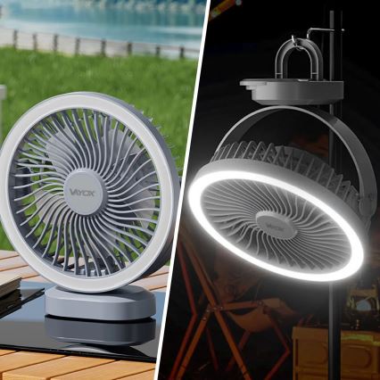 LED Nabíjací stolný ventilátor s LED osvetlením LED/3W/5V USB 2400 mAh sivá