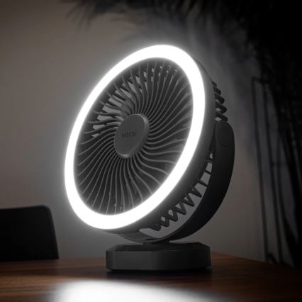 LED Nabíjací stolný ventilátor s LED osvetlením LED/3W/5V USB 2400 mAh sivá
