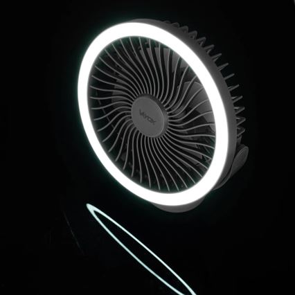 LED Nabíjací stolný ventilátor s LED osvetlením LED/3W/5V USB 2400 mAh sivá