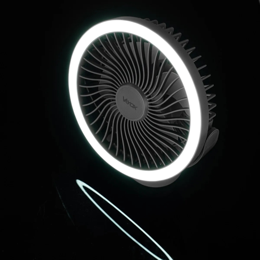 LED Nabíjací stolný ventilátor s LED osvetlením LED/3W/5V USB 2400 mAh sivá