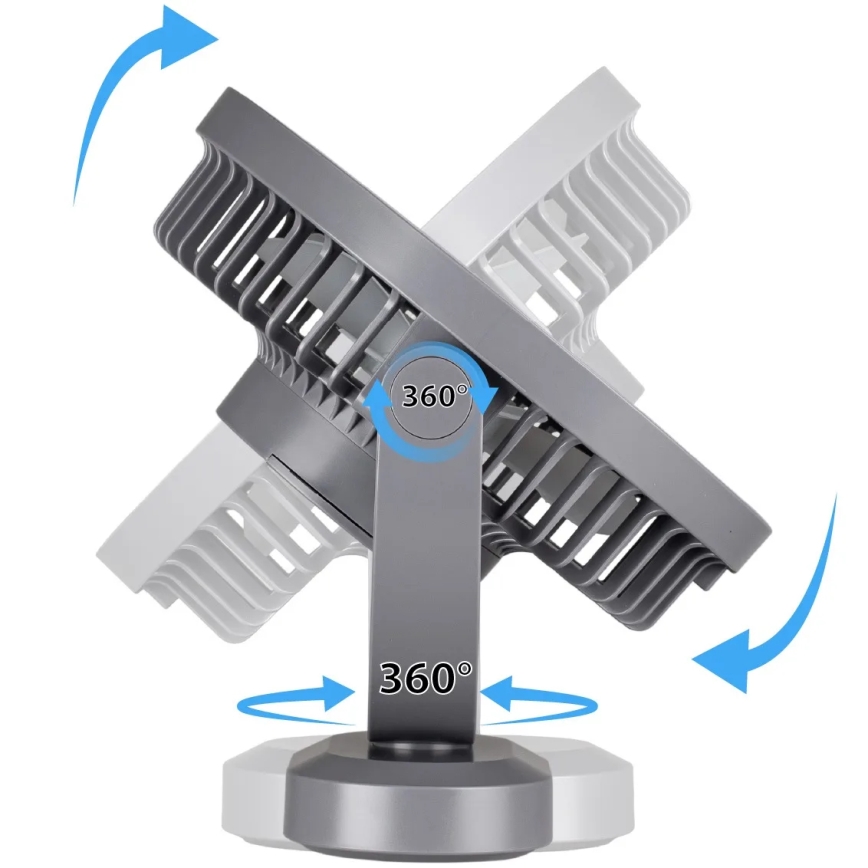 LED Nabíjací stolný ventilátor s LED osvetlením LED/3W/5V USB 2400 mAh sivá