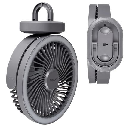 LED Nabíjací stolný ventilátor s LED osvetlením LED/3W/5V USB 2400 mAh sivá