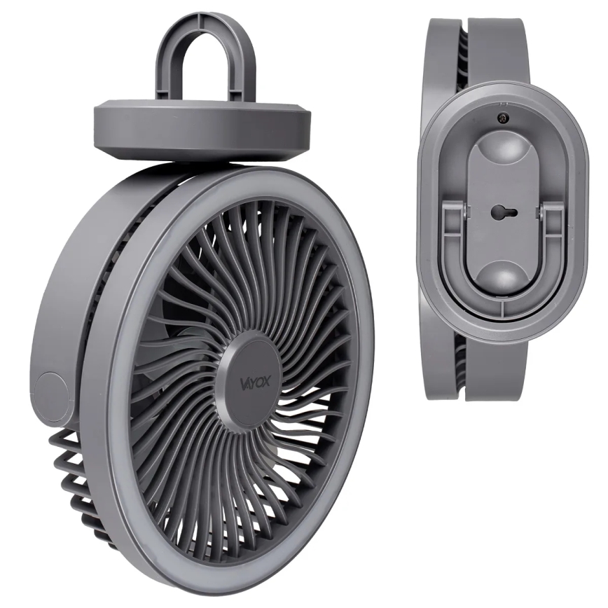 LED Nabíjací stolný ventilátor s LED osvetlením LED/3W/5V USB 2400 mAh sivá