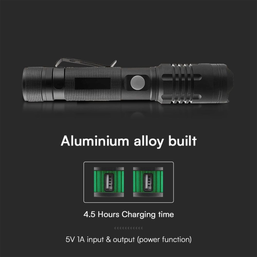 LED nabíjacia baterka USB LED/10W/5V IP54 2000 mAh 1000 lm