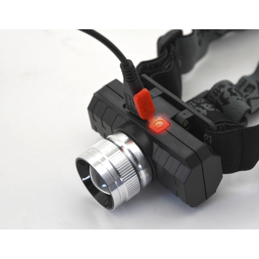 LED Nabíjacia čelovka LED/3W/3,7V 1200 mAh čierna
