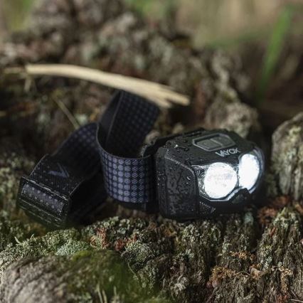 LED Stmievateľná nabíjacia čelovka so senzorom a červeným svetlom 2xLED/5W/5V/3xAAA IP65 500 lm 1200 mAh