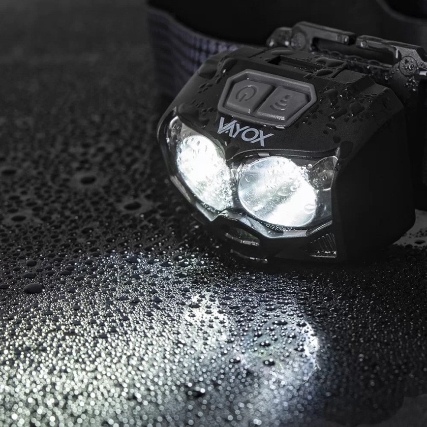 LED Stmievateľná nabíjacia čelovka so senzorom a červeným svetlom 2xLED/5W/5V/3xAAA IP65 500 lm 1200 mAh