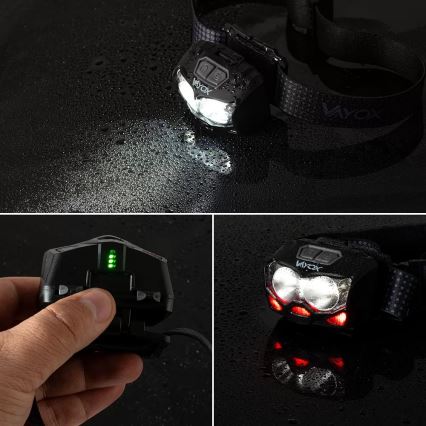 LED Stmievateľná nabíjacia čelovka so senzorom a červeným svetlom 2xLED/5W/5V/3xAAA IP65 500 lm 1200 mAh