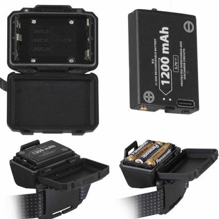 LED Stmievateľná nabíjacia čelovka so senzorom a červeným svetlom 2xLED/5W/5V/3xAAA IP65 500 lm 1200 mAh