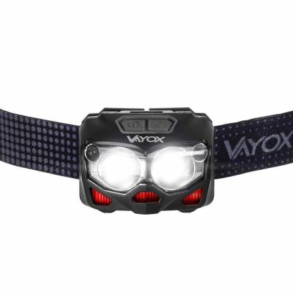 LED Stmievateľná nabíjacia čelovka so senzorom a červeným svetlom 2xLED/5W/5V/3xAAA IP65 500 lm 1200 mAh