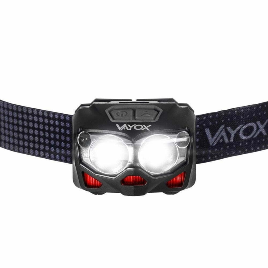 LED Stmievateľná nabíjacia čelovka so senzorom a červeným svetlom 2xLED/5W/5V/3xAAA IP65 500 lm 1200 mAh