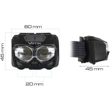 LED Stmievateľná nabíjacia čelovka so senzorom a červeným svetlom 2xLED/5W/5V/3xAAA IP65 500 lm 1200 mAh