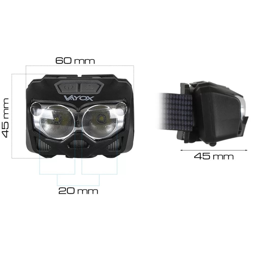 LED Stmievateľná nabíjacia čelovka so senzorom a červeným svetlom 2xLED/5W/5V/3xAAA IP65 500 lm 1200 mAh
