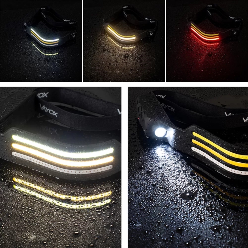LED Stmievateľná nabíjacia čelovka so senzorom a červeným svetlom 4xLED/5V IP44 300 lm 1200 mAh