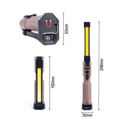 LED Stmievateľná nabíjacia pracovná baterka s funkciou powerbanky LED/4W/5V IPX4 600 lm 2000 mAh