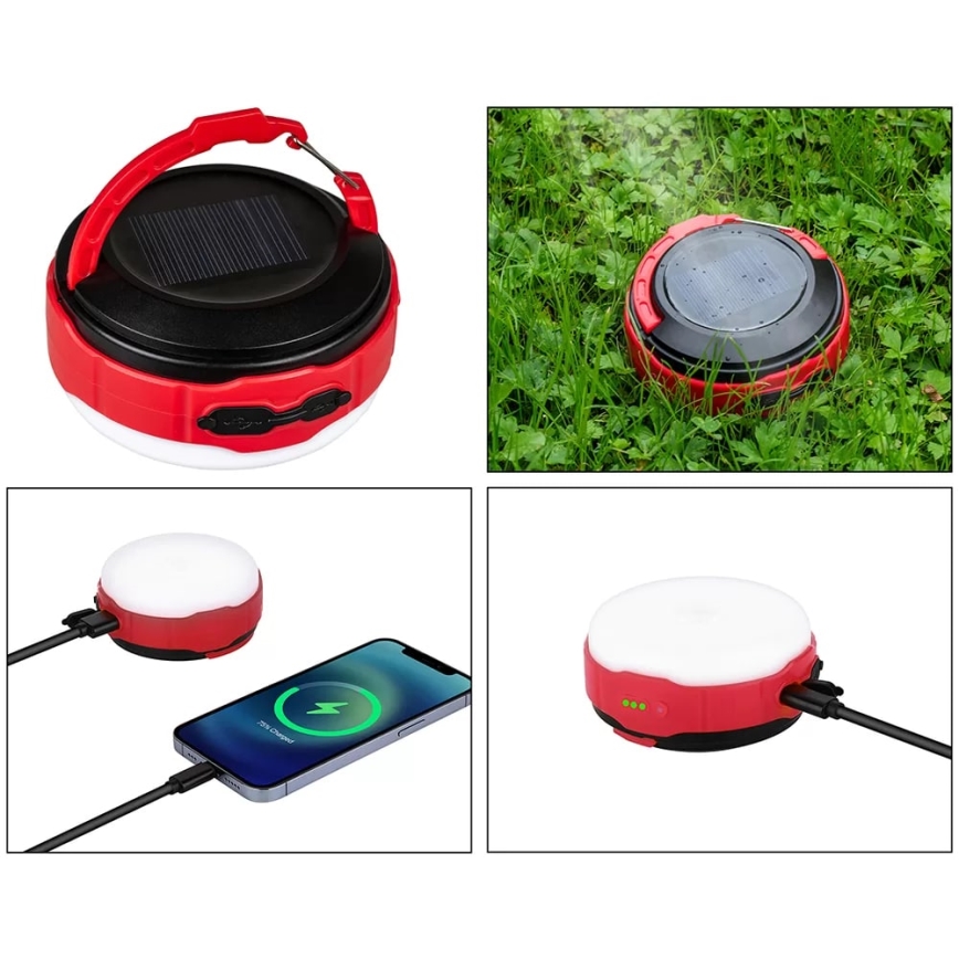 LED Stmievateľná nabíjacia solárna baterka s funkciou powerbanky LED/3W/5V 3000/4000/6500K IPX6 500 lm 2000 mAh