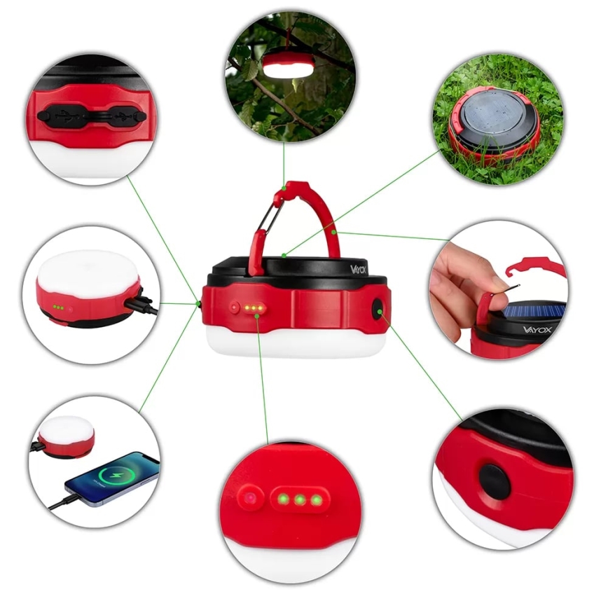 LED Stmievateľná nabíjacia solárna baterka s funkciou powerbanky LED/3W/5V 3000/4000/6500K IPX6 500 lm 2000 mAh