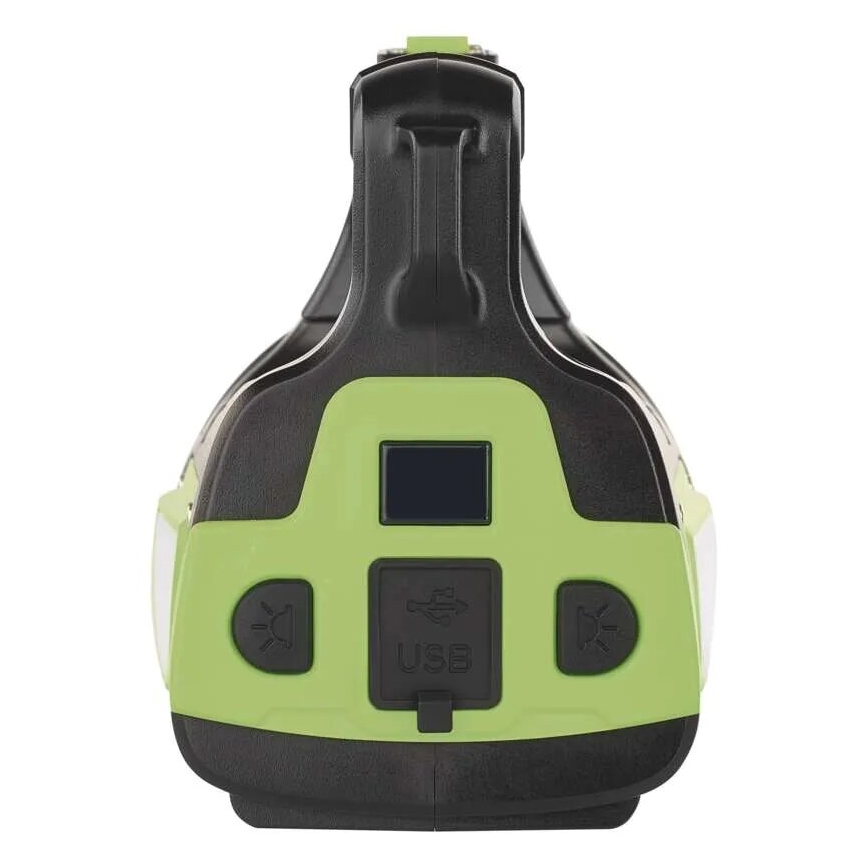 Prenositelná lampa s rukoväťou má svetlozelené a čierne telo. Na zadnej strane sa nachádza USB port a tlačidlá pre ovládanie osvetlenia.