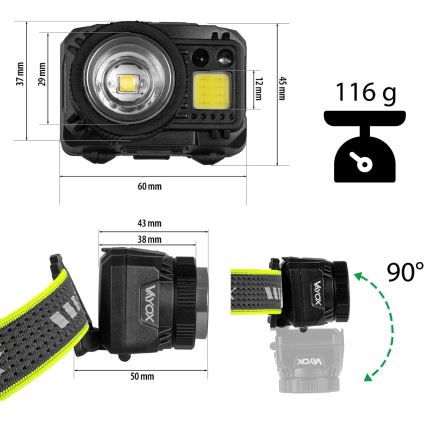 Čelovka s otvoreným priestorom na batérie. Vloženie troch AAA batérií Varta Industrial Pro alebo jednej 1200 mAh batérie. Čelovka je pripevnená k hlavovému pásiku.