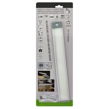 LED Nabíjateľné osvetlenie nábytku so senzorom LED/2,5W/5V USB 800 mAh 4200K 32,5 cm