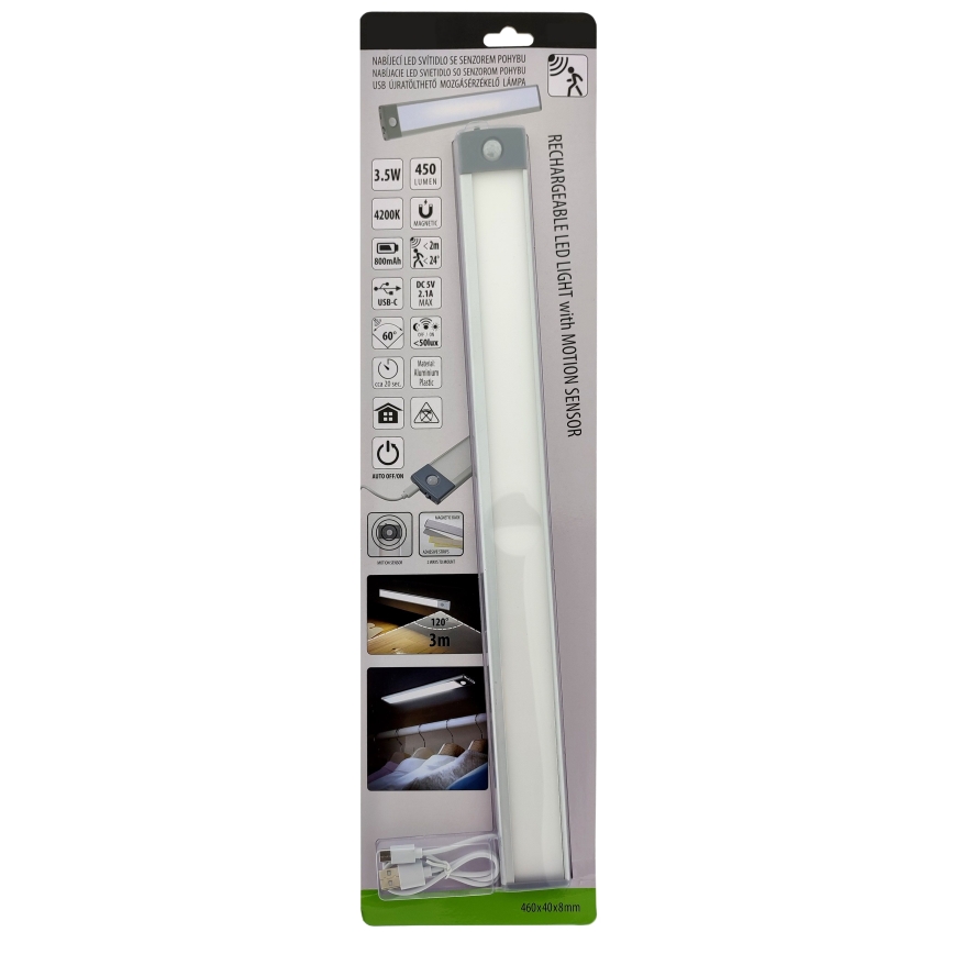 LED Nabíjateľné osvetlenie nábytku so senzorom LED/3,5W/5V USB 800 mAh 4200K 46 cm