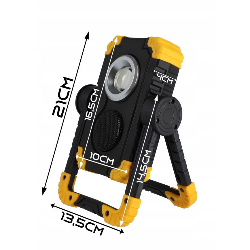 LED nabíjateľný reflektor s reproduktorom a funkciou powerbanky LED/10W/5V 4400 mAh IP44 čierna/žltá