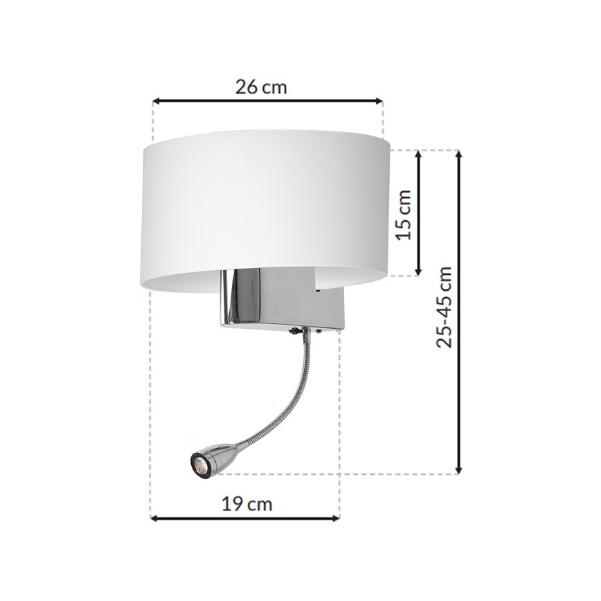 LED Nástenná lampa CASINO 1xE27/60W/230V + LED/1W/230V biela