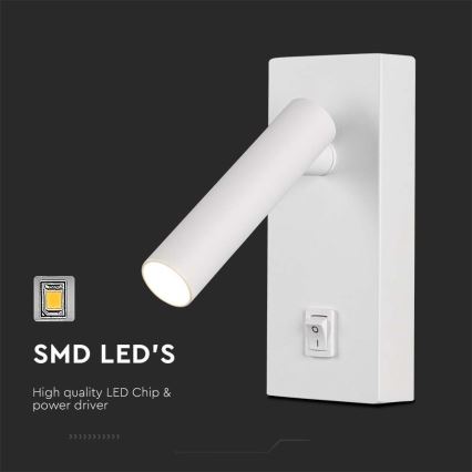 LED Nástenné bodové svietidlo s vypínačom LED/2W/230V 3000K biela