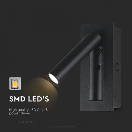 LED nástenné bodové svietidlo LED/2W/230V 3000K čierna