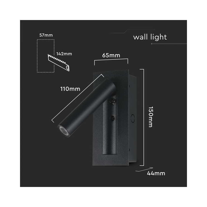 LED nástenné bodové svietidlo LED/2W/230V 3000K čierna