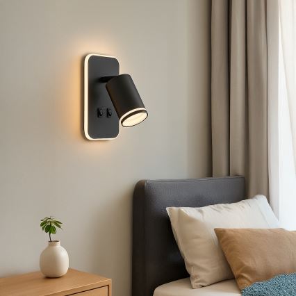 LED Nástenné bodové svietidlo PIPE 1xGU10/10W/230V + LED/6W čierne