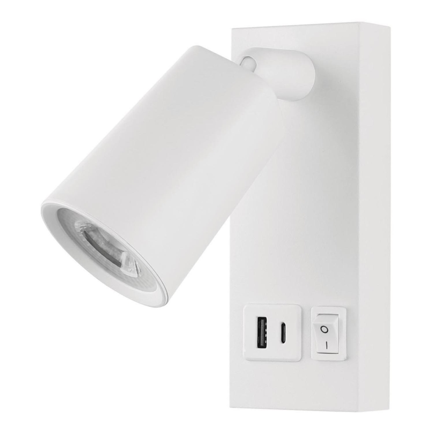 LED Nástenné bodové svietidlo s USB CHARGE LED/5W/230V biela