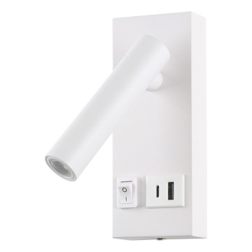LED Nástenné bodové svietidlo s USB LED/2W/230V biela