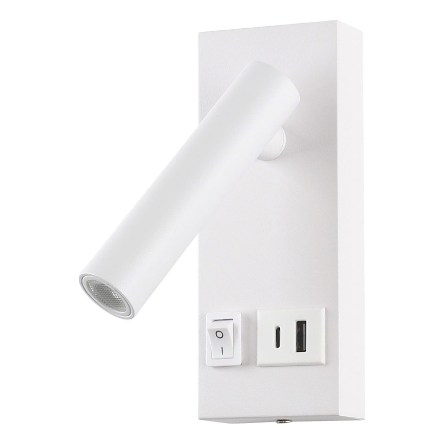 LED Nástenné bodové svietidlo s USB LED/2W/230V biela