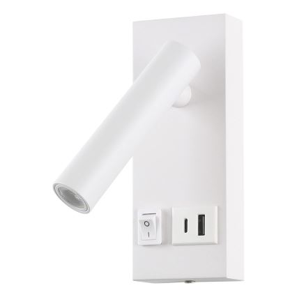 LED Nástenné bodové svietidlo s USB LED/2W/230V biela