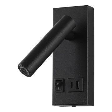 LED Nástenné bodové svietidlo s USB LED/2W/230V čierna