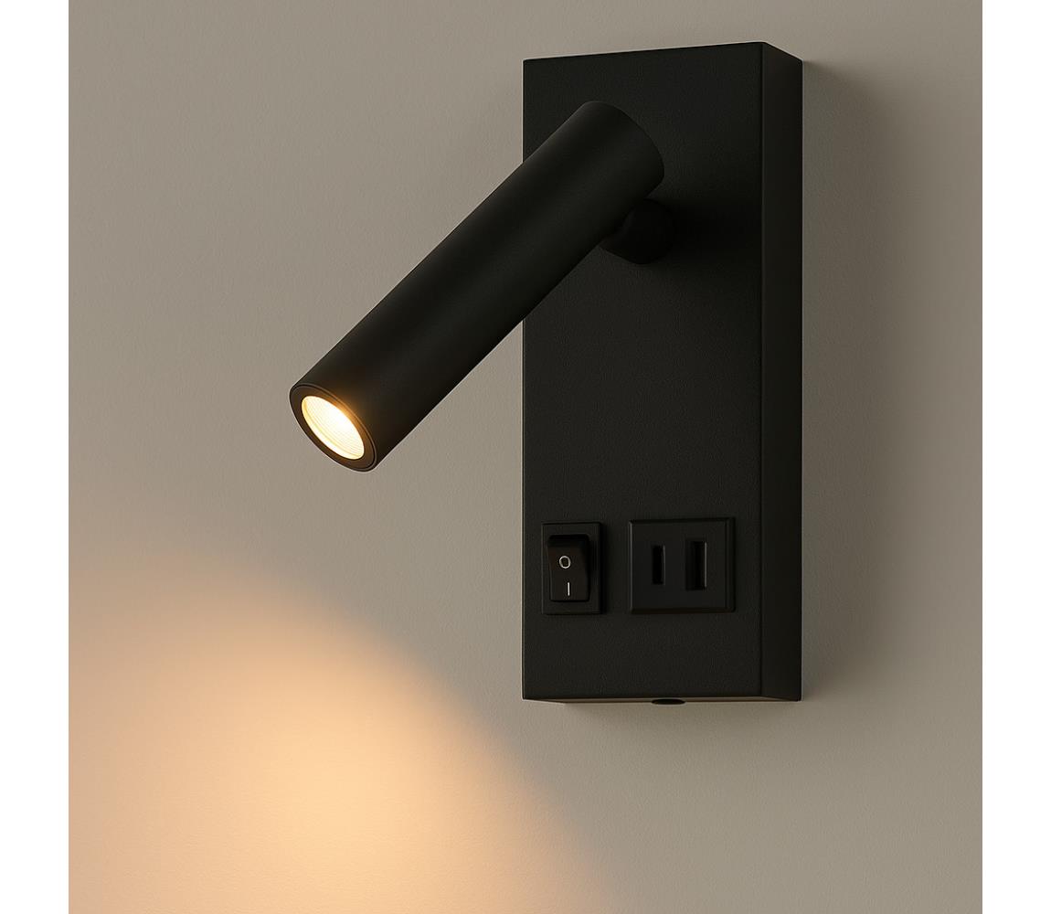 Eurolamp LED Nástenné bodové svietidlo s USB LED/2W/230V čierna
