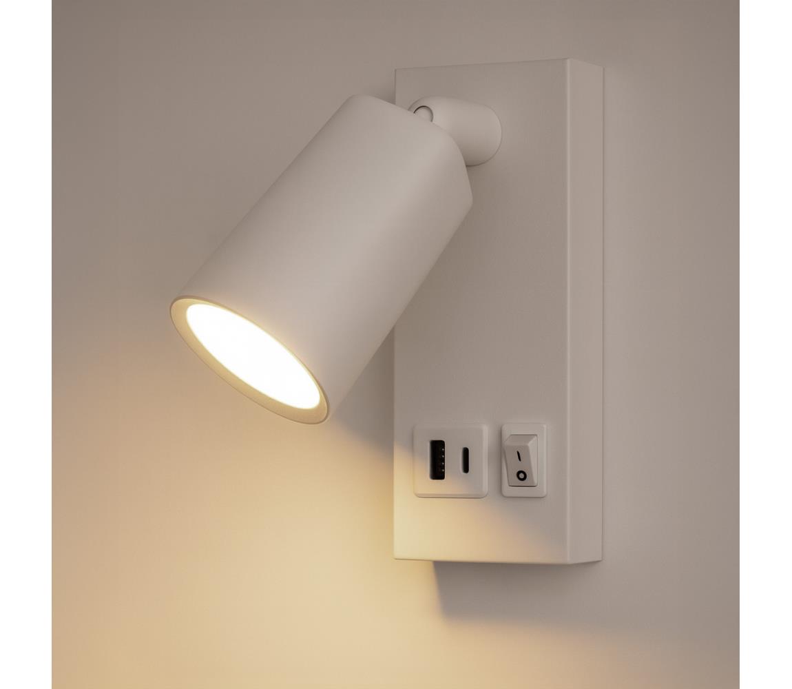 Eurolamp LED Nástenné bodové svietidlo s USB LED/5W/230V biela