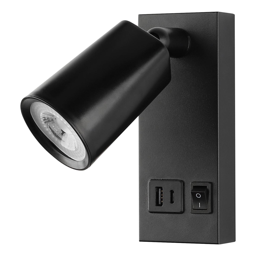 LED Nástenné bodové svietidlo s USB LED/5W/230V čierna
