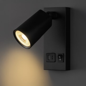LED Nástenné bodové svietidlo s USB nabíjaním LED/5W/230V čierne