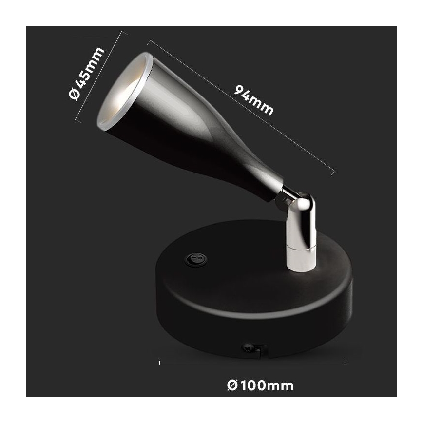 LED Nástenné bodové svietidlo s vypínačom LED/4,5W/230V 4000K čierna