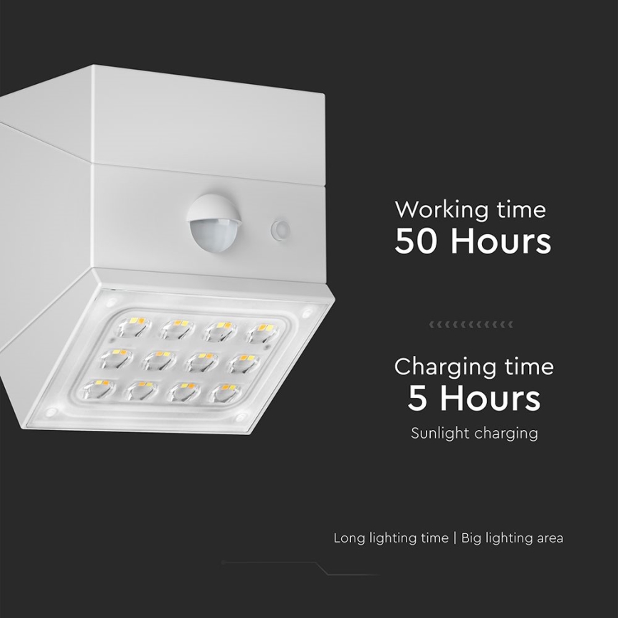 LED Nástenné solárne svietidlo so senzorom LED/2,5W/3,7V 3000/4000/6000K IP65 1200 mAh biele