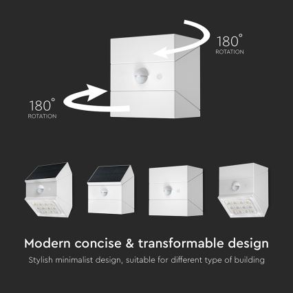 LED Nástenné solárne svietidlo so senzorom LED/2,5W/3,7V 3000/4000/6000K IP65 1200 mAh biele