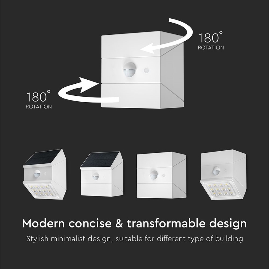 LED Nástenné solárne svietidlo so senzorom LED/2,5W/3,7V 3000/4000/6000K IP65 1200 mAh biele