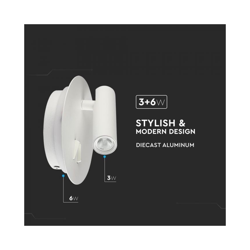 LED Nástenné svietidlo LED/3W/230V + LED/6W/230V 3000K biela