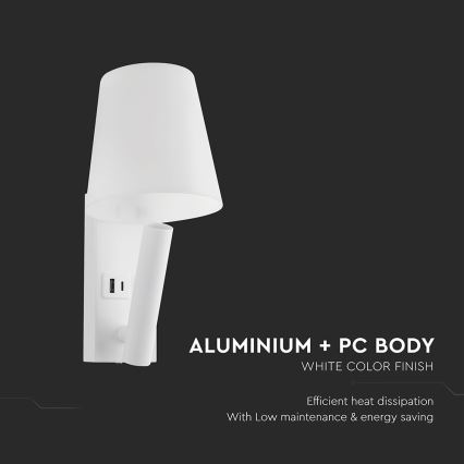 LED nástenné svietidlo s USB portom LED/2W/230V 3000K biela