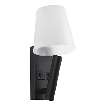 LED nástenné svietidlo s USB portom LED/2W/230V 3000K čierna/biela